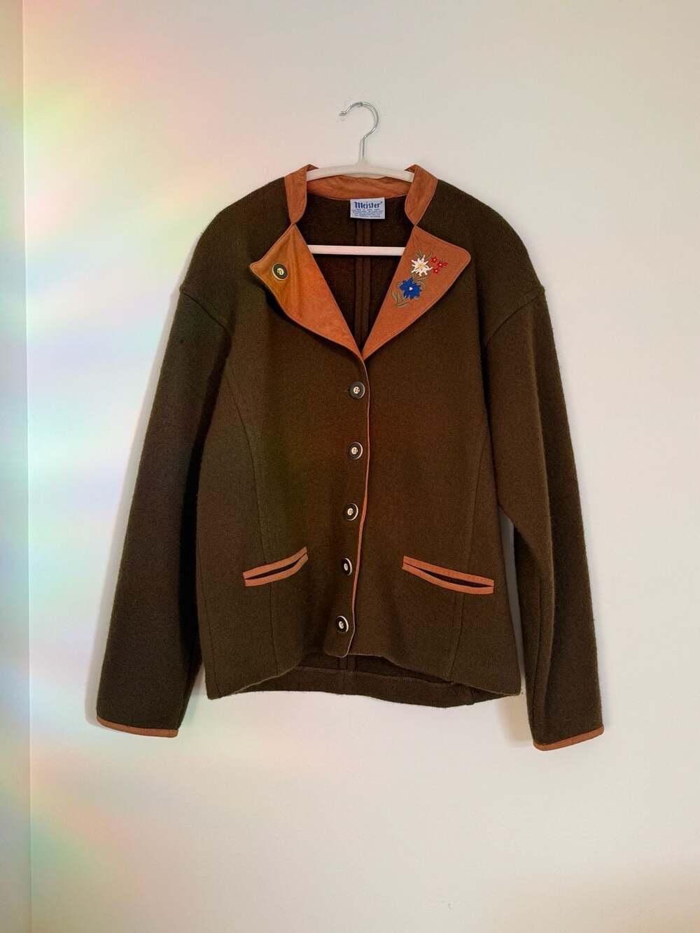 Meister Wool Jacket Green floral Embroidered Trachten Loden Coat